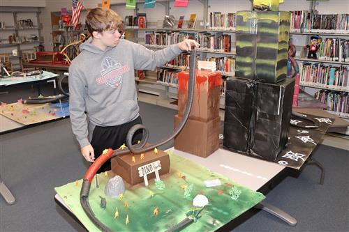  EMS eighth-graders' foam roller coasters filled the library with creativity